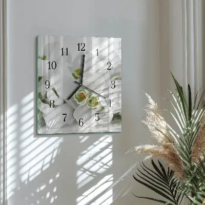 Moderne wandklok glas vierkant Bloemen