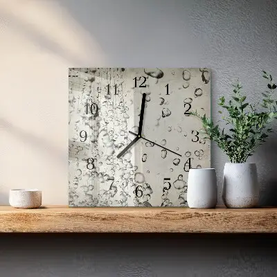 Vierkante glazen wandklok Druppels