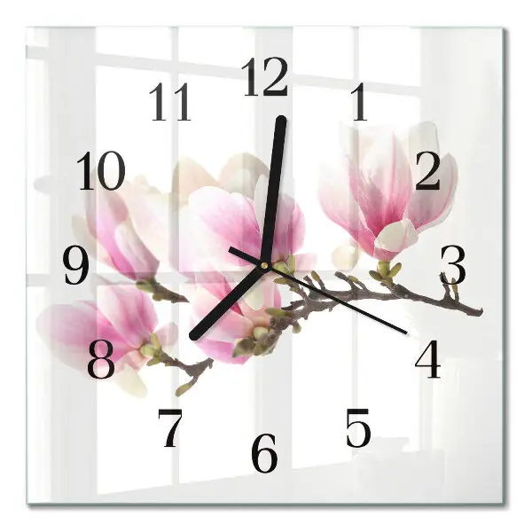 Vierkante glazen wandklok Magnolia