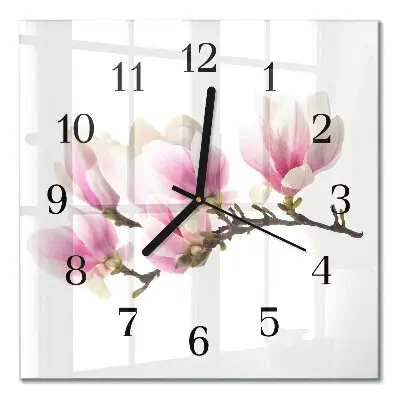Vierkante glazen wandklok Magnolia