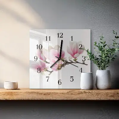 Vierkante glazen wandklok Magnolia