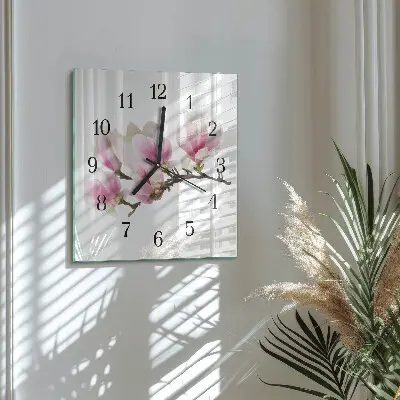 Vierkante glazen wandklok Magnolia