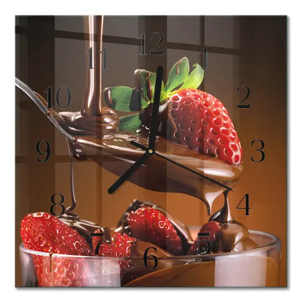 Vierkante glazen klok Aardbeien met chocolade