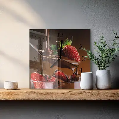 Vierkante glazen klok Aardbeien met chocolade