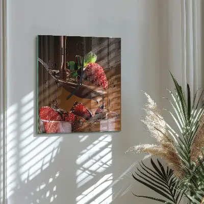 Vierkante glazen klok Aardbeien met chocolade