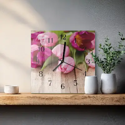 Decoratieve glazen klok vierkant Tulpen
