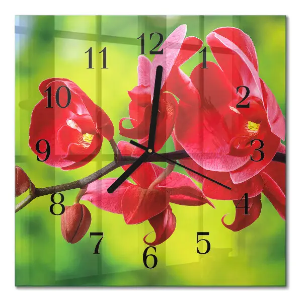 Moderne wandklok glas vierkant Orchidee
