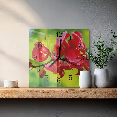 Moderne wandklok glas vierkant Orchidee