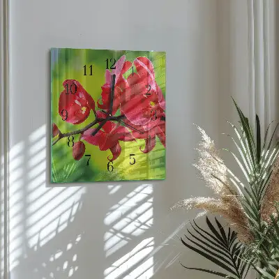 Moderne wandklok glas vierkant Orchidee