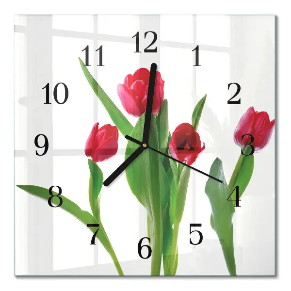 Vierkante glas klok Tulpen
