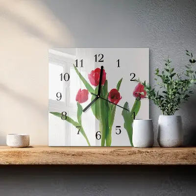 Vierkante glas klok Tulpen
