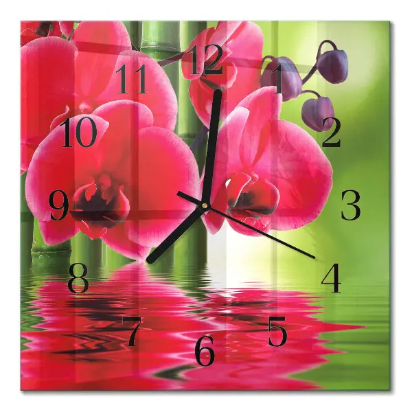 Vierkante glas klok Orchidee