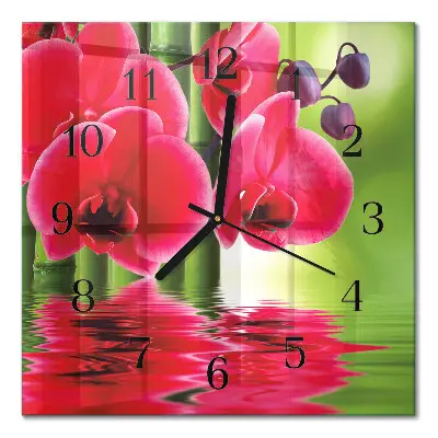 Vierkante glas klok Orchidee