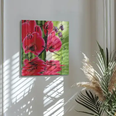 Vierkante glas klok Orchidee