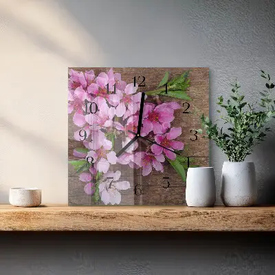 Vierkante glas klok Bloemen