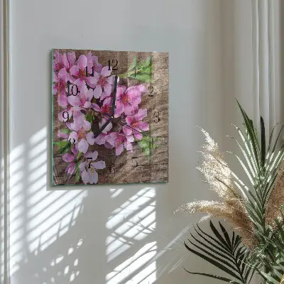 Vierkante glas klok Bloemen