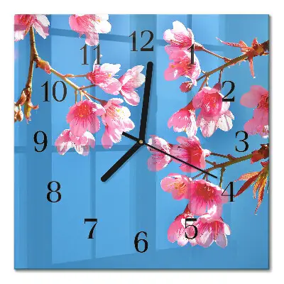 Vierkante glazen wandklok Bloemen