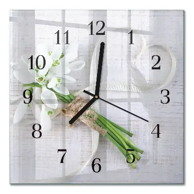 Moderne wandklok glas vierkant Een boeket bloemen