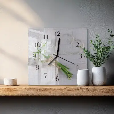 Moderne wandklok glas vierkant Een boeket bloemen