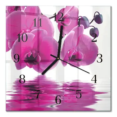 Vierkante glas klok Orchidee