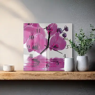 Vierkante glas klok Orchidee