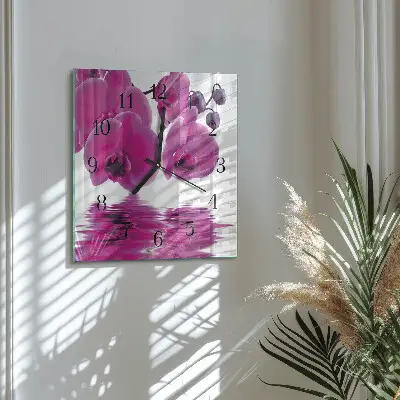Vierkante glas klok Orchidee