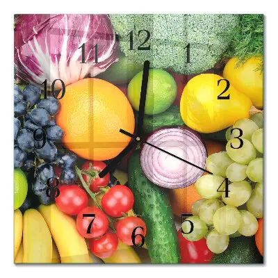 Vierkante glazen klok Fruit en groenten
