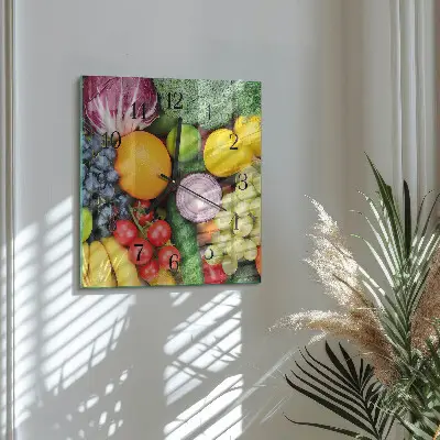 Vierkante glazen klok Fruit en groenten