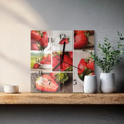 Moderne wandklok glas vierkant Aardbeien