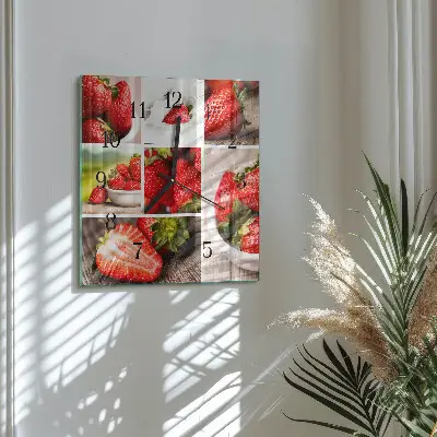 Moderne wandklok glas vierkant Aardbeien