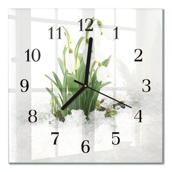 Moderne wandklok glas vierkant Sneeuwklokje