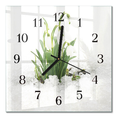 Moderne wandklok glas vierkant Sneeuwklokje