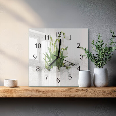 Moderne wandklok glas vierkant Sneeuwklokje