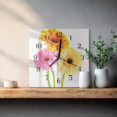 Vierkante glazen klok Bloemen