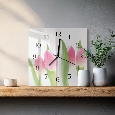 Decoratieve glazen klok vierkant Tulpen