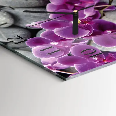 Moderne wandklok glas vierkant Stenen en orchidee