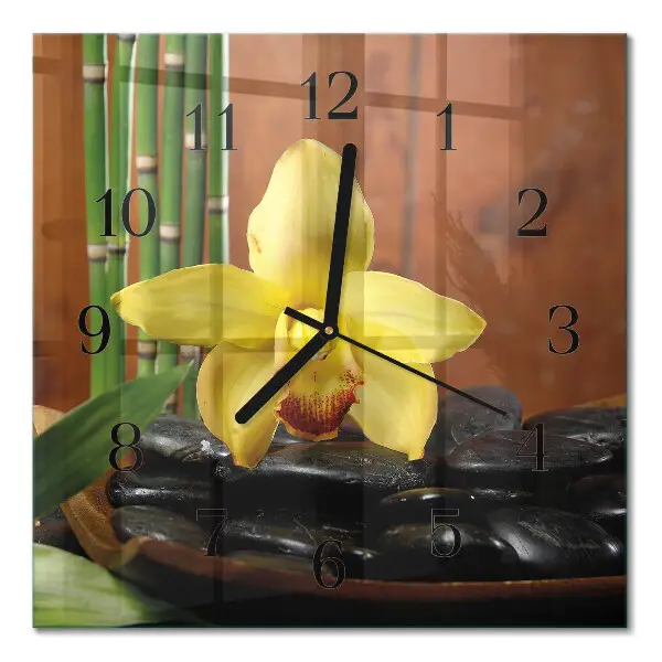 Vierkante glazen klok Bamboe-orchidee