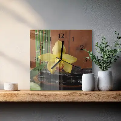 Vierkante glazen klok Bamboe-orchidee