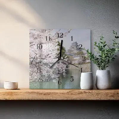 Decoratieve glazen klok vierkant Kersenbomen
