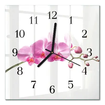 Moderne wandklok glas vierkant Orchidee