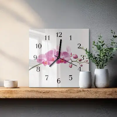 Moderne wandklok glas vierkant Orchidee