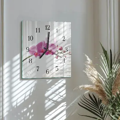 Moderne wandklok glas vierkant Orchidee