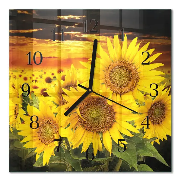 Decoratieve glazen klok vierkant Zonnebloemen