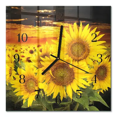 Decoratieve glazen klok vierkant Zonnebloemen
