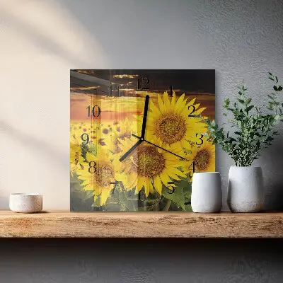 Decoratieve glazen klok vierkant Zonnebloemen