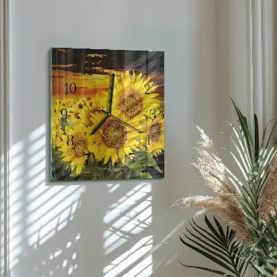 Decoratieve glazen klok vierkant Zonnebloemen