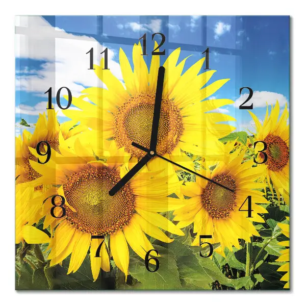 Vierkante glas klok Zonnebloemen