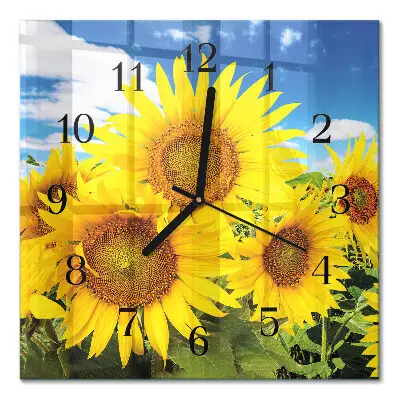 Vierkante glas klok Zonnebloemen