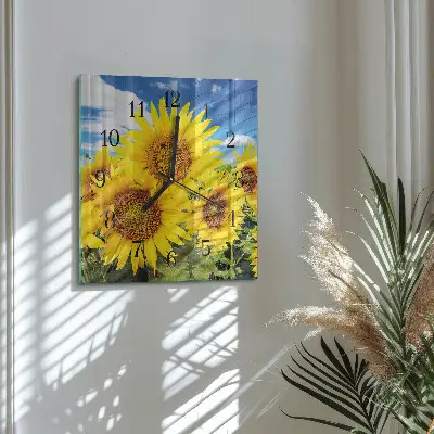 Vierkante glas klok Zonnebloemen