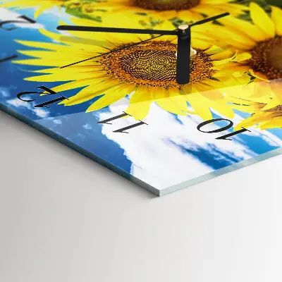 Vierkante glas klok Zonnebloemen
